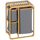 HOMCOM bamboo laundry hamper 3 removable fabric bags 50x32x69.7 cm