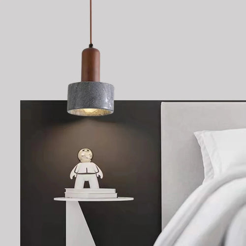Modern marble and wood pendant light for bar - vue 3 sur 9