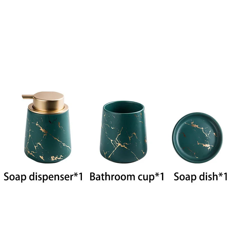 Ceramic soap dispenser and complete bath accessories set