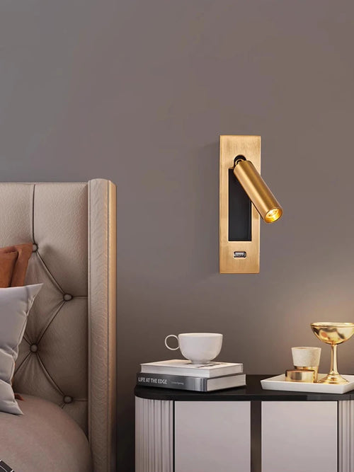 LED Brass Black Wall Lamp Wall Light Wall Sconce Wall Mounted Reading Light with Switch and USB Port, Rotatable For Bedroom - vue 3 sur 23