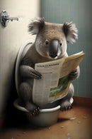 Funny animal bathroom wall art reading newspaper
