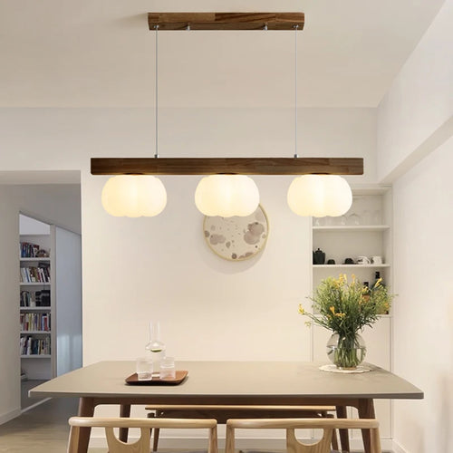 Modern natural wood pendant light cotton-shaped - vue 3 sur 11