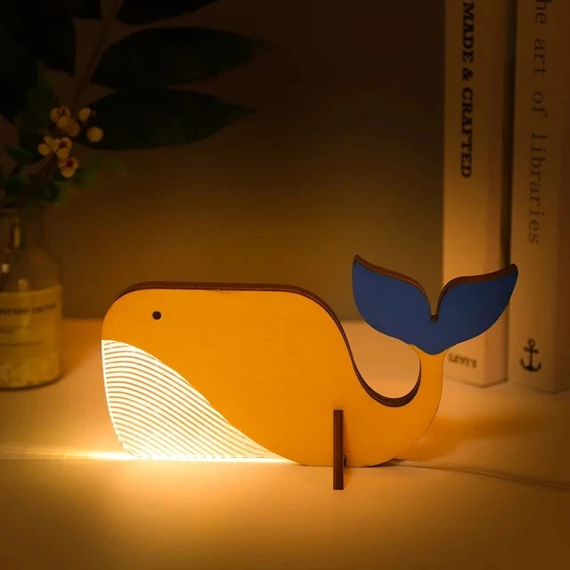 Animals LED night light wood acrylic USB table lamp for children bedside pelican sirius whale toucan - vue 9 sur 10