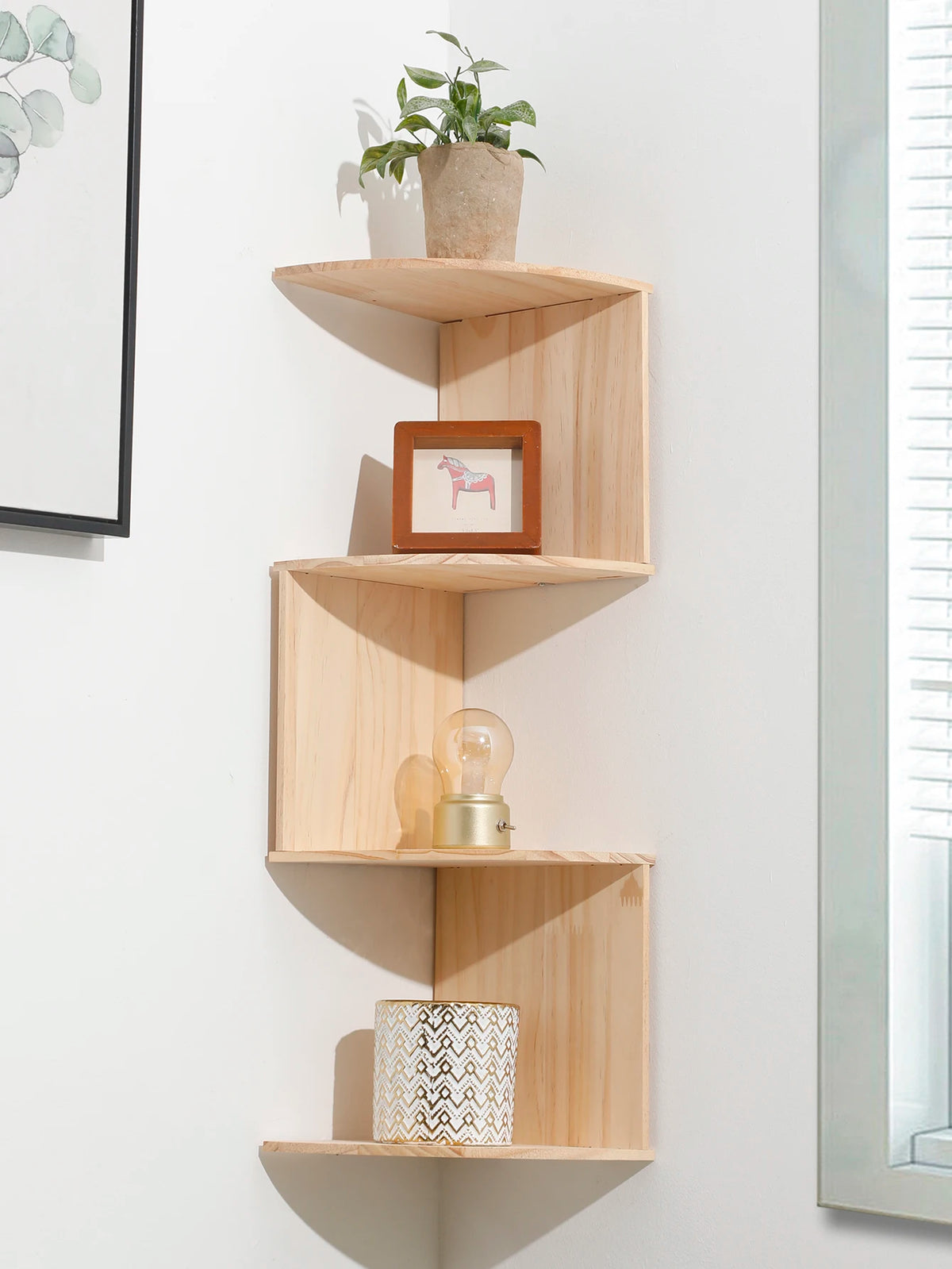 floating wooden wall shelf for storage and decoration