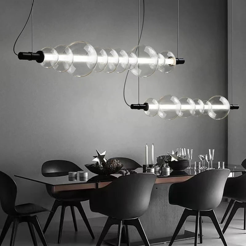 Modern glass bar counter with minimalist pendant lighting - vue 3 sur 9