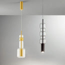 Modern glass pendant light with gold and black metal