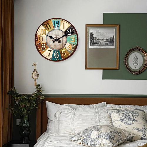 retro wooden wall clock for home decor silent - vue 4 sur 7