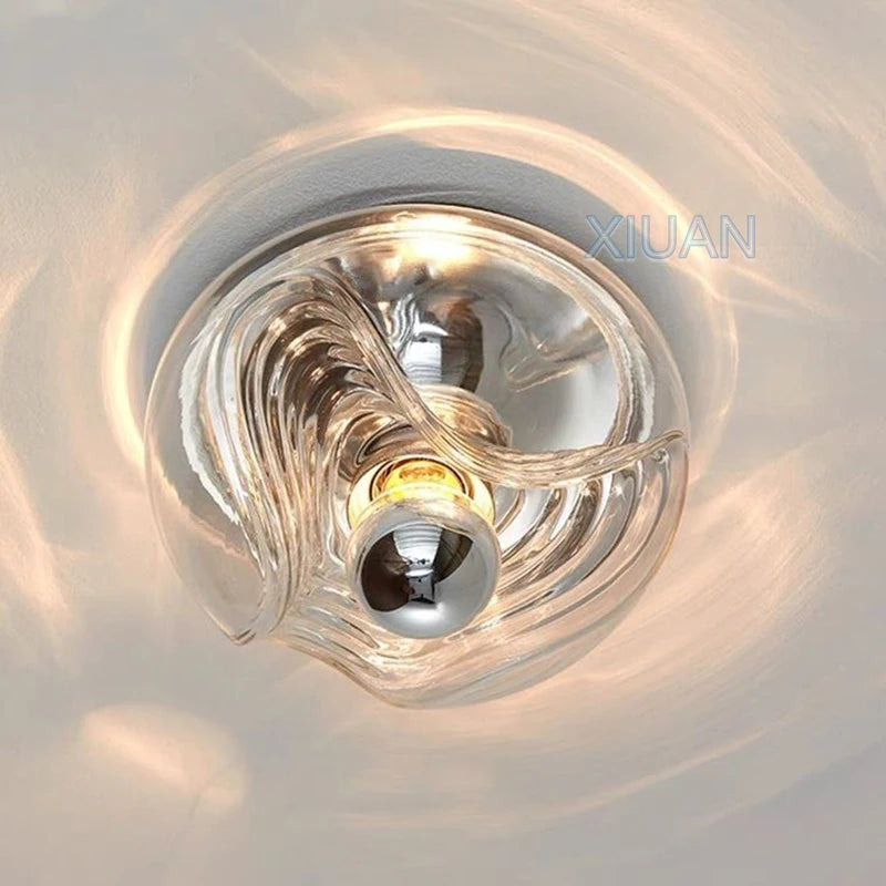 Bauhaus glass ceiling light with modern water ripple LED