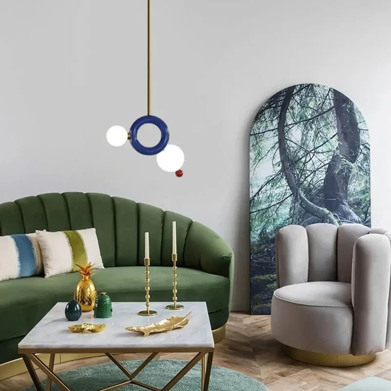 Art Deco metal ring pendant light - vue 3 sur 7
