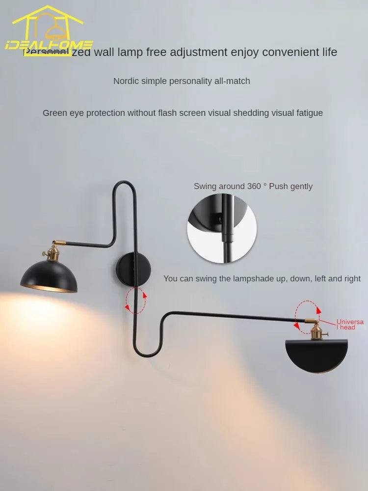applique murale design industrielle bras pivotant avec interrupteur - vue 5 sur 8