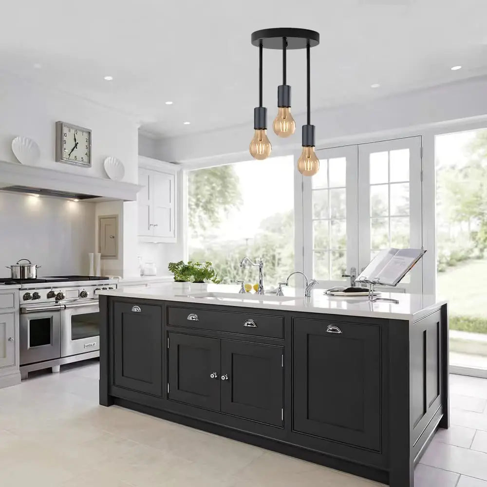 Vintage industrial 5-light black ceiling light - vue 7 sur 8
