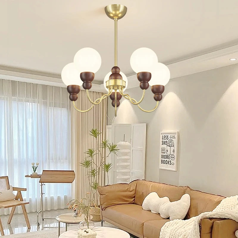 Retro glass and wood pendant lamp for an elegant interior - vue 4 sur 14