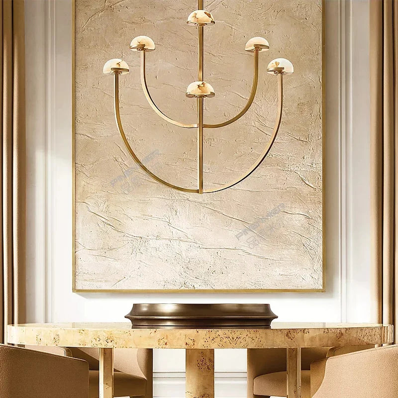 Spanish natural marble retro style copper and LED chandelier