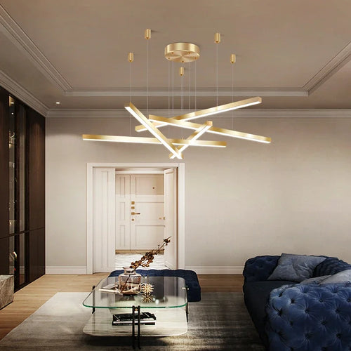 Copper pendant light with gold band for interior decoration - vue 2 sur 14