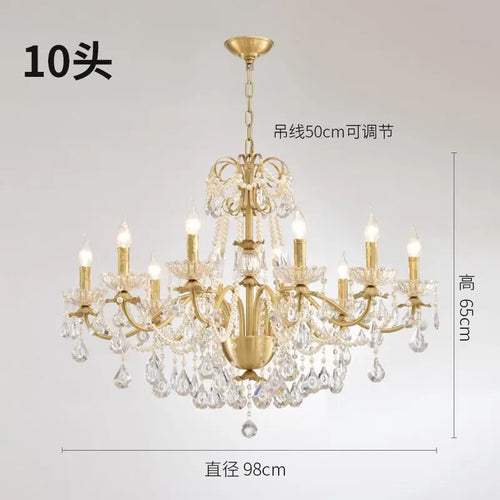 Modern gold chandelier with LED tube lighting and crystal - vue 8 sur 13