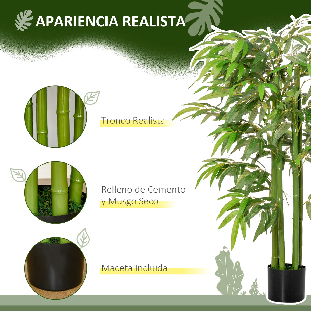 Bamboo flower pot with artificial reeds for indoor decoration - vue 4 sur 7