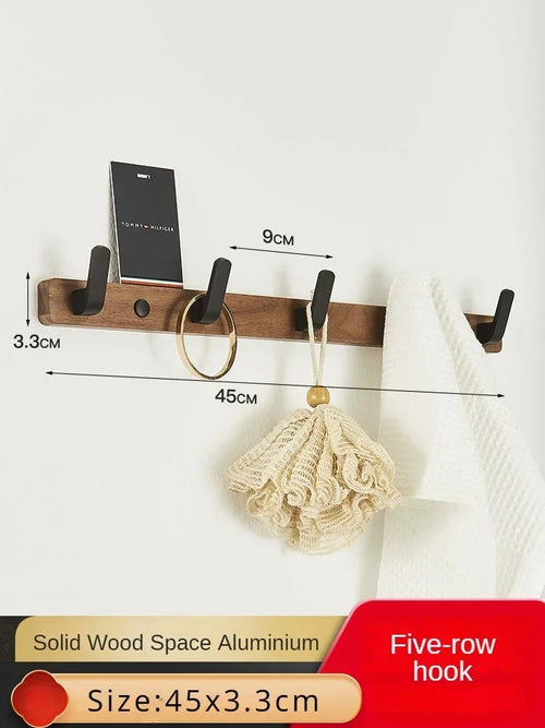 Wood and aluminium wall-mounted towel rack and shower accessories organiser - vue 16 sur 16