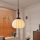 Silk and wood chandelier for modern indoor lighting