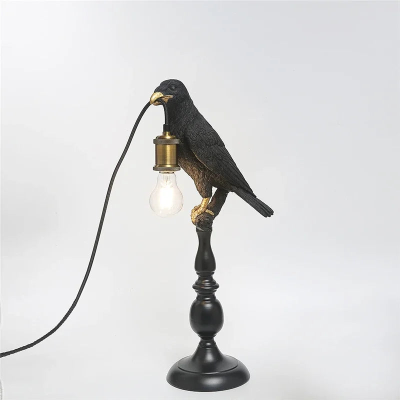 Modern resin bird-shaped desk lamp with golden beak