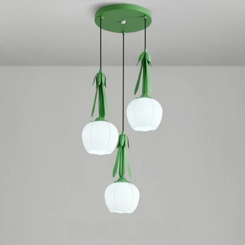 Art deco glass chandelier with hanging floral shade - vue 2 sur 11