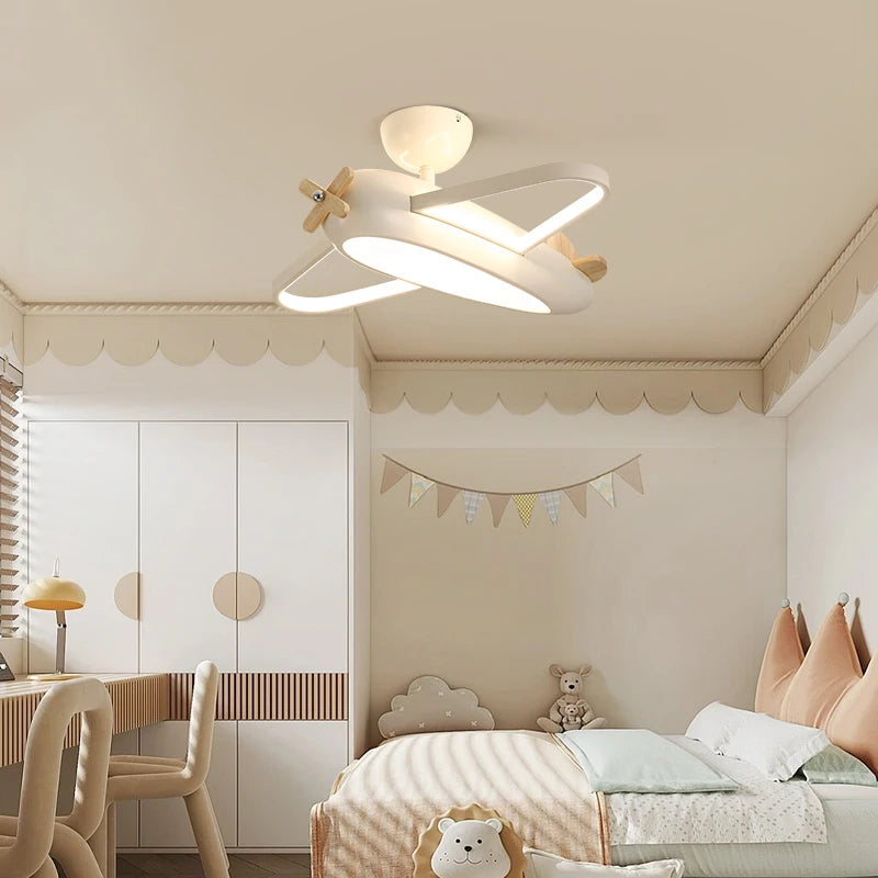Cartoon wooden aeroplane ceiling light for children's room