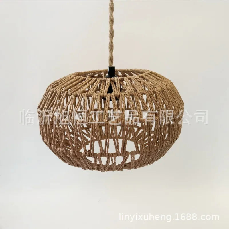 Rattan pendant chandelier with lampshade for hanging lighting - vue 10 sur 17