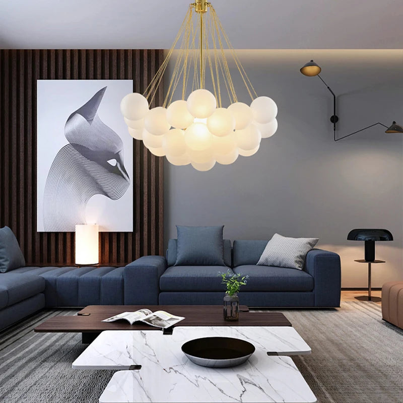 Modern glass ball LED pendant chandelier nordic suspended - vue 6 sur 10