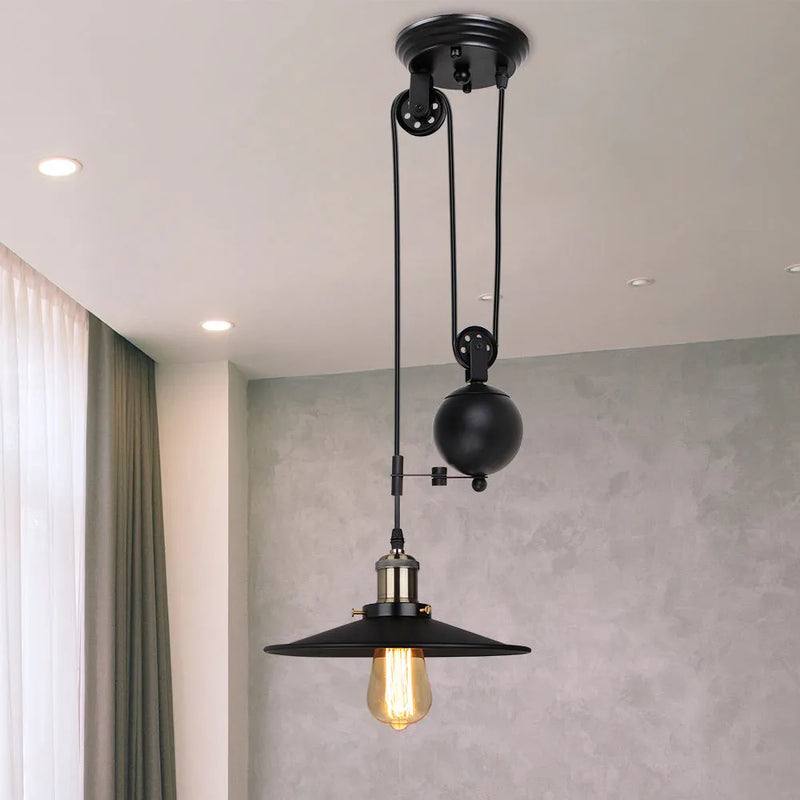 Retro vintage loft adjustable iron pulley pendant light