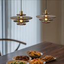 Retro wabi-sabi glass and wood minimalist chandelier