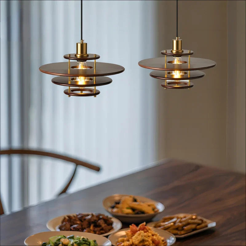 Retro wabi-sabi glass and wood minimalist chandelier - vue 4 sur 6