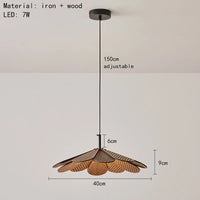 Korean wood petal-shaped pendant light with adjustable cord