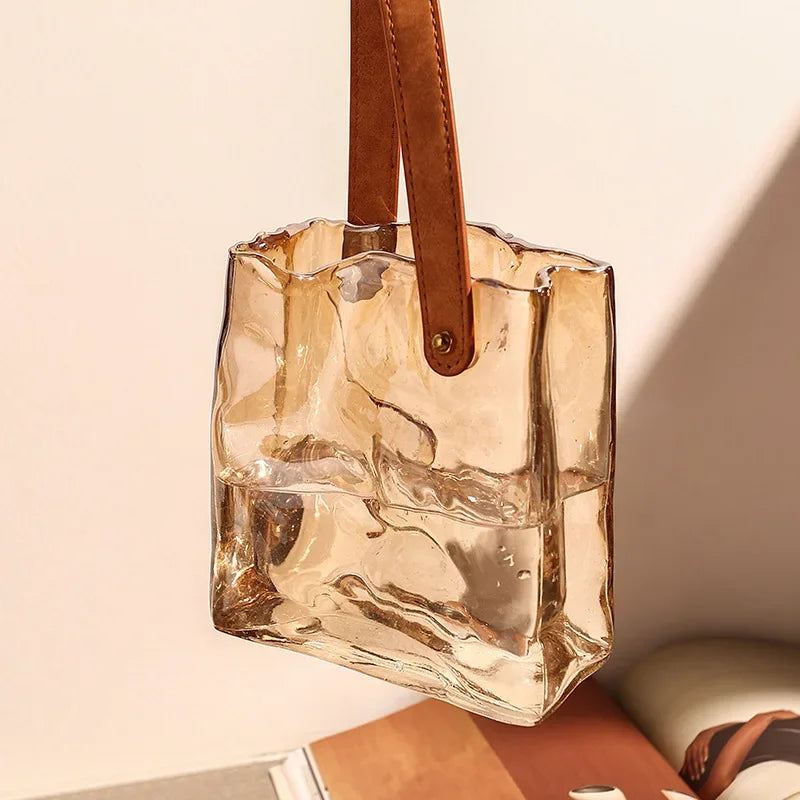handbag style glass vase for hydroponic home decor - vue 4 sur 9