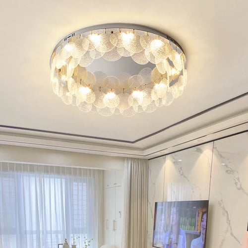 Modern round LED ceiling light in stainless steel and glass - vue 2 sur 10