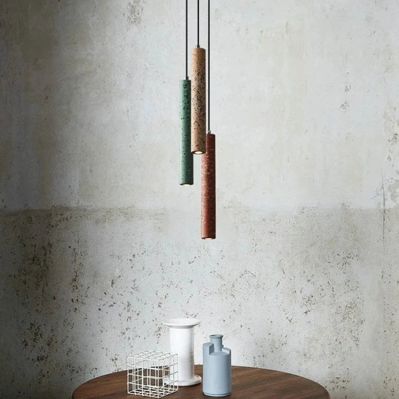 Terrazzo bar cement minimalist pendant light for dining room, bedroom, or bedside, industrial style single-head lamp - vue 5 sur 9