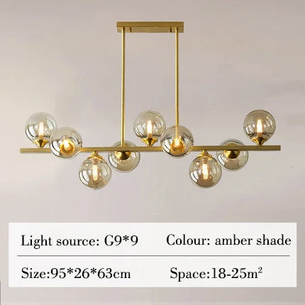 Suspended copper chandelier with glass globe for interior decoration - vue 9 sur 10