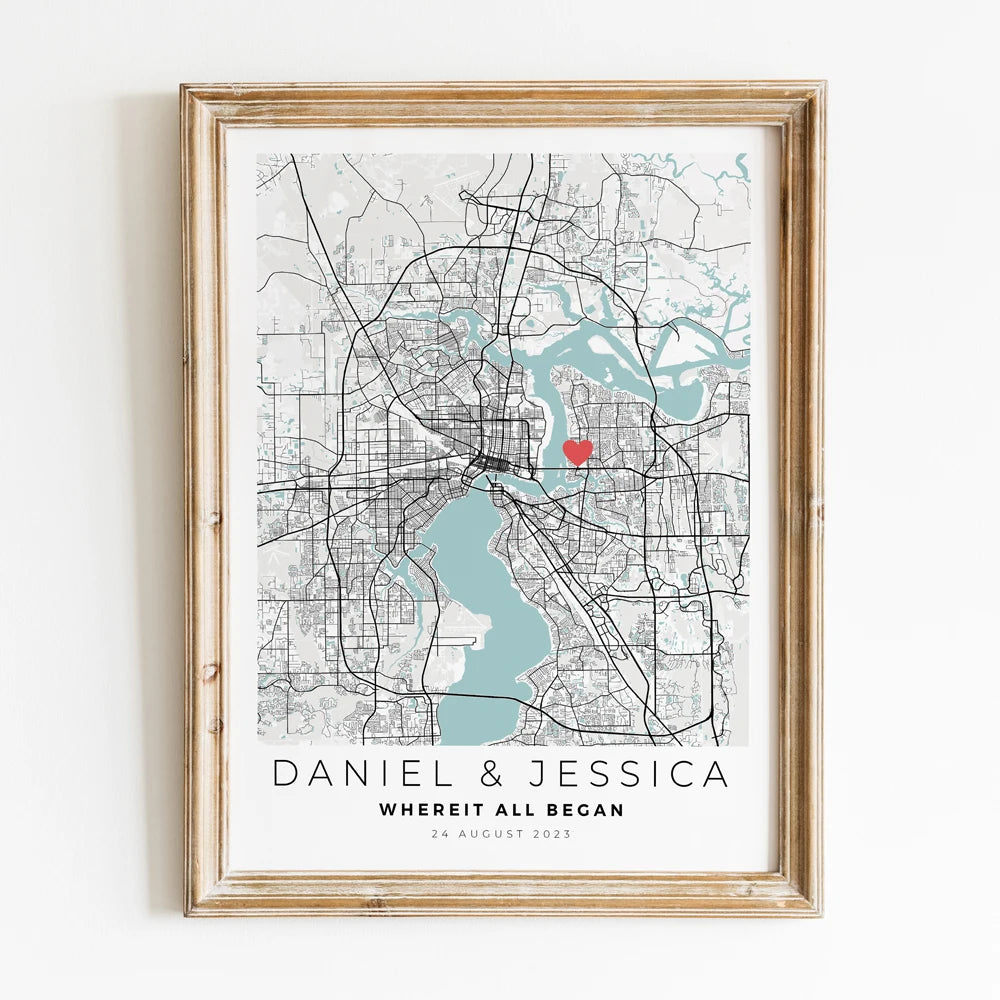 Personalised city map for a unique romantic gift
