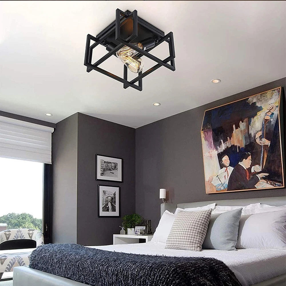 Retro industrial two-light ceiling lamp for indoor use - vue 10 sur 11