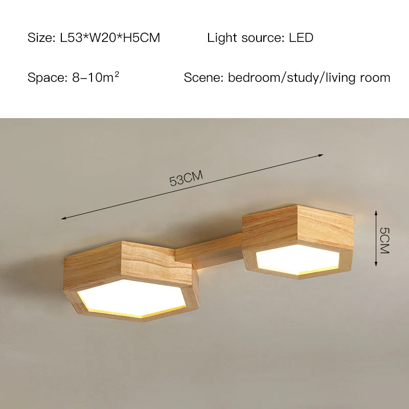 Modern hexagonal wooden LED ceiling light - vue 7 sur 11