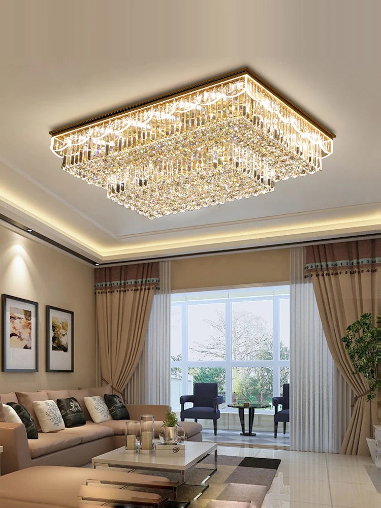 Dimmable LED crystal and stainless steel ceiling light for modern interiors - vue 6 sur 12