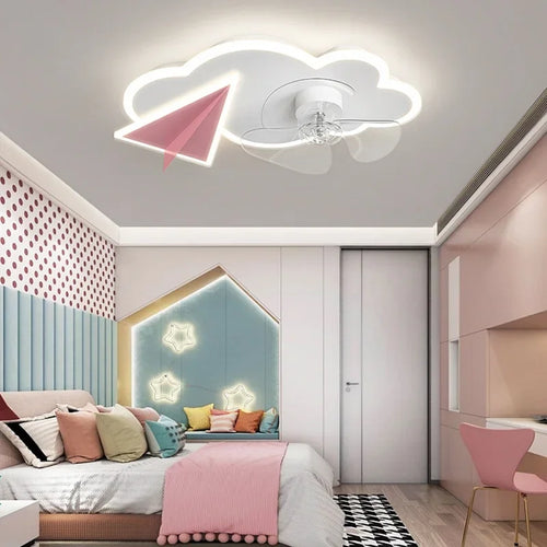 Ceiling fan with lights airplane design remote control for children - vue 3 sur 8