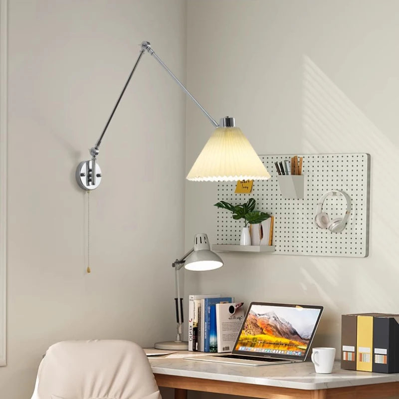 Modern telescopic wall light with adjustable swing arm and rotatable lamp
