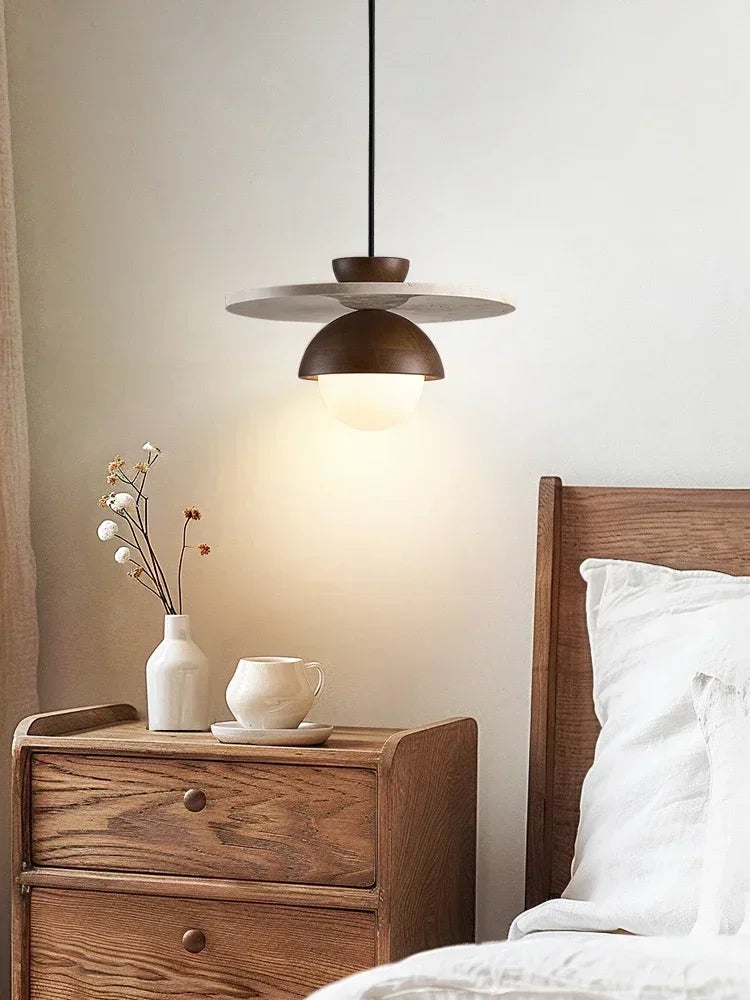 Modern LED pendant lamp, walnut stone pendant lamp, bedside lamp, indoor home decoration - vue 6 sur 7