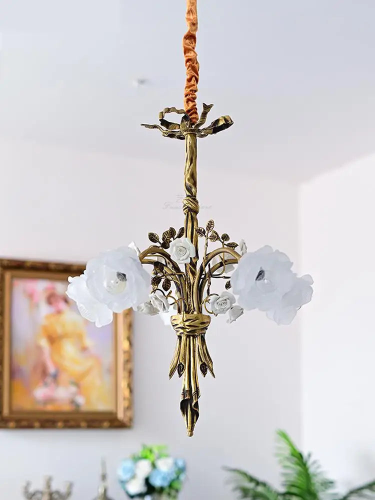 Copper chandelier with pink glass classic European style LED