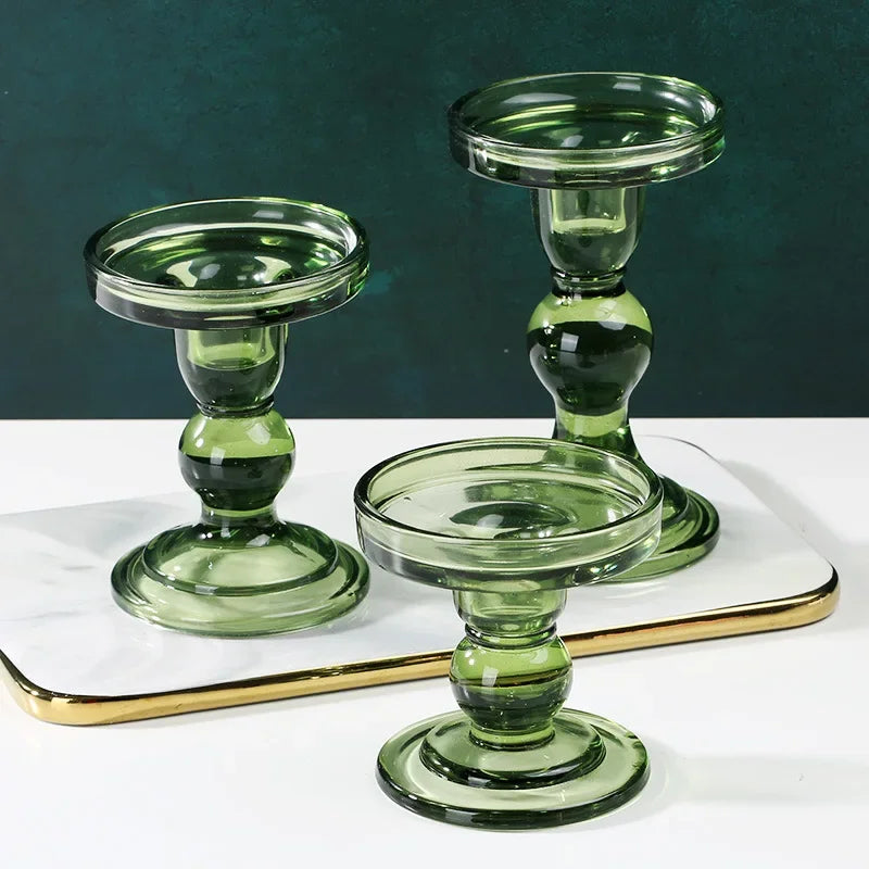 Vintage glass candlestick in European style for interior decor and weddings