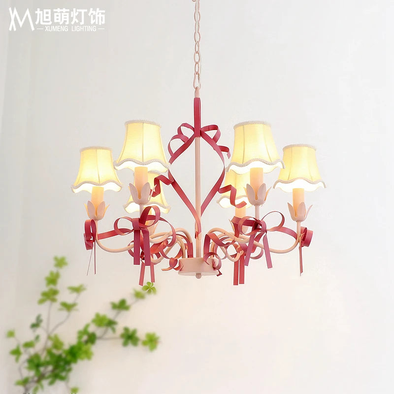 Cute children's chandelier with decorative bow pendant lighting