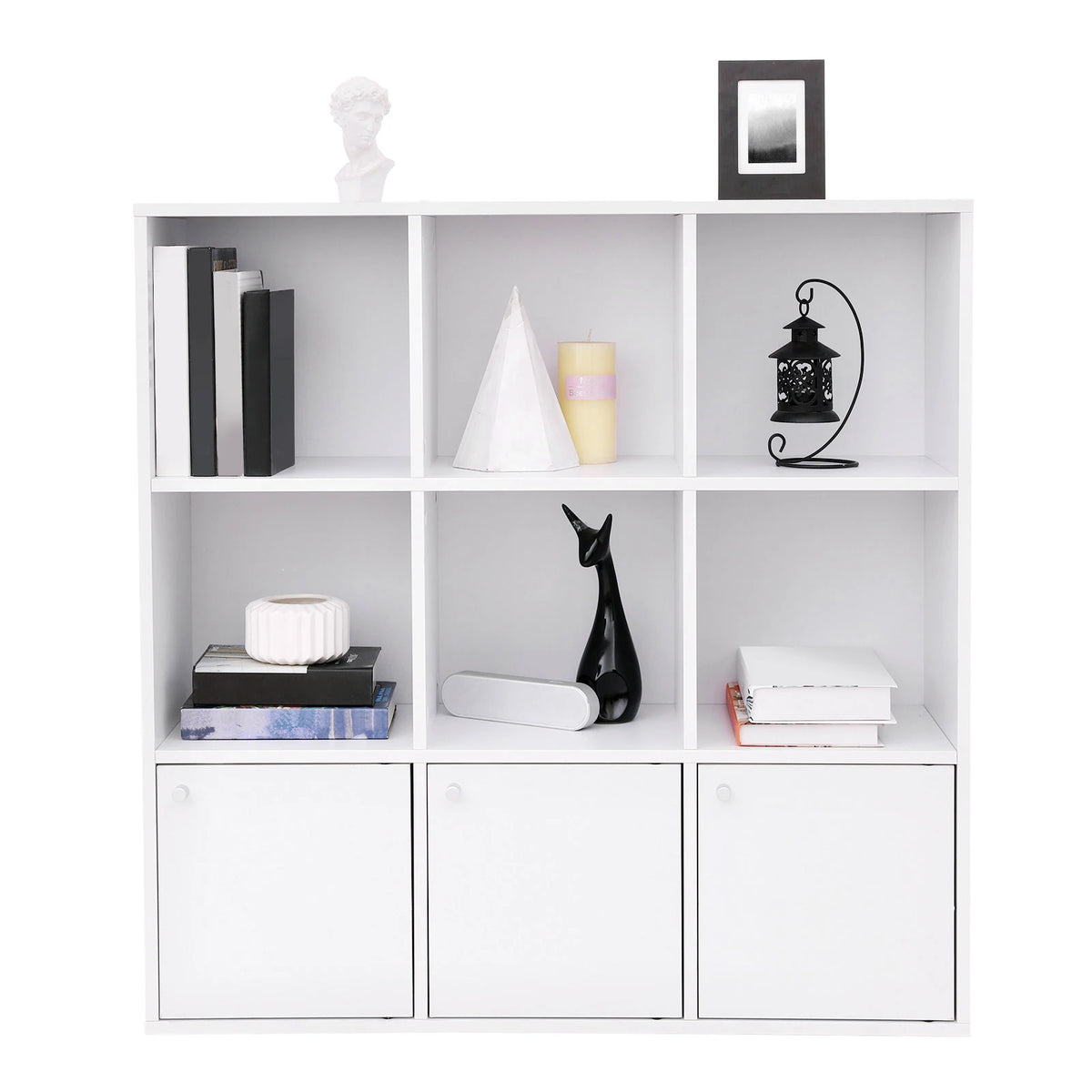 VASAGLE Bookshelf for Home Office, 9-Cube Bookcase Display Shelf, Freestanding Cube Unit Storage Rack with 3 Bottom Cabinets - vue 4 sur 7