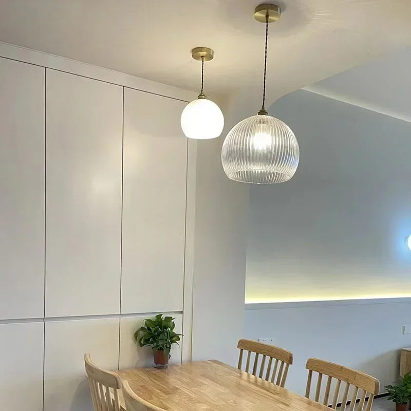 Retro glass and copper chandelier for interior decoration