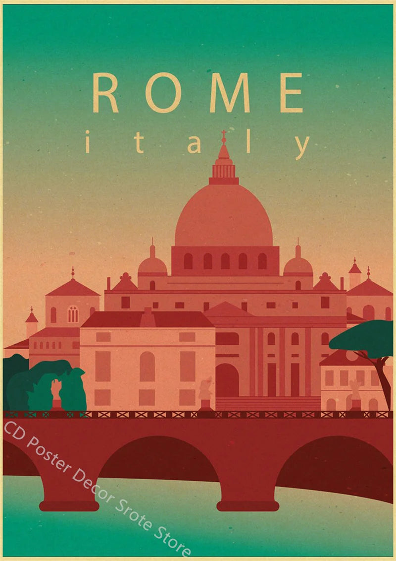 Vintage world cities poster wall art