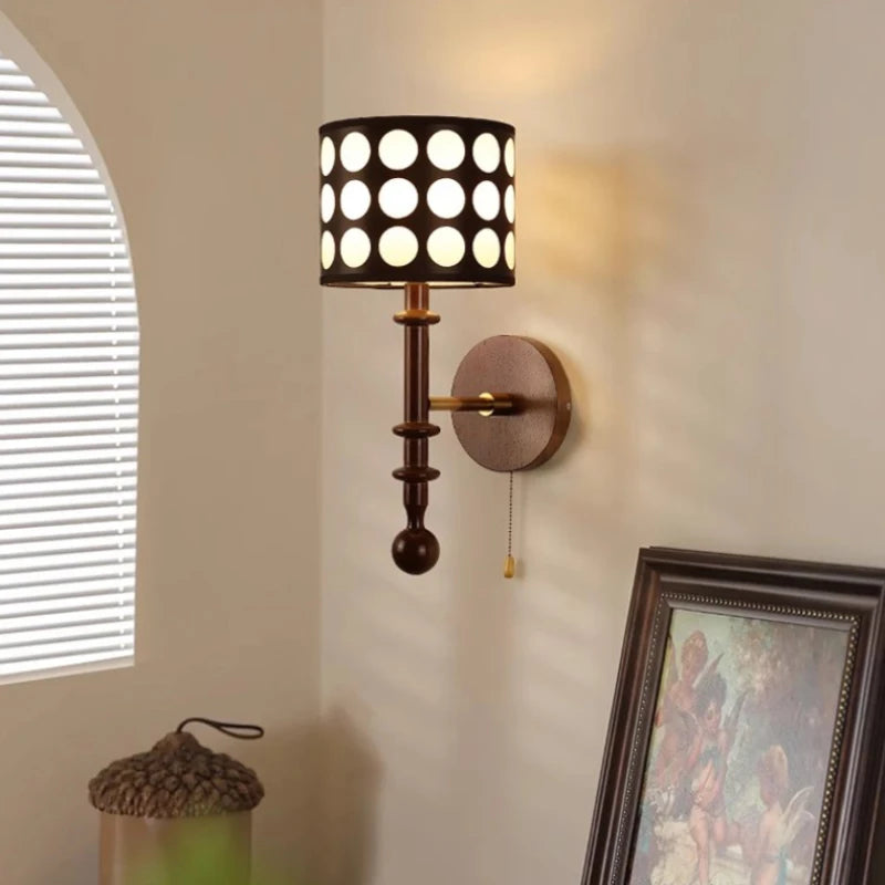 Retro medieval solid wood wall light with decorative polka dots
