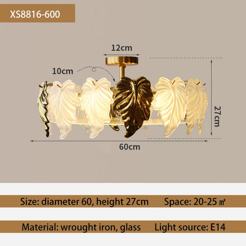 French vintage-style glass leaves LED ceiling light - vue 10 sur 9